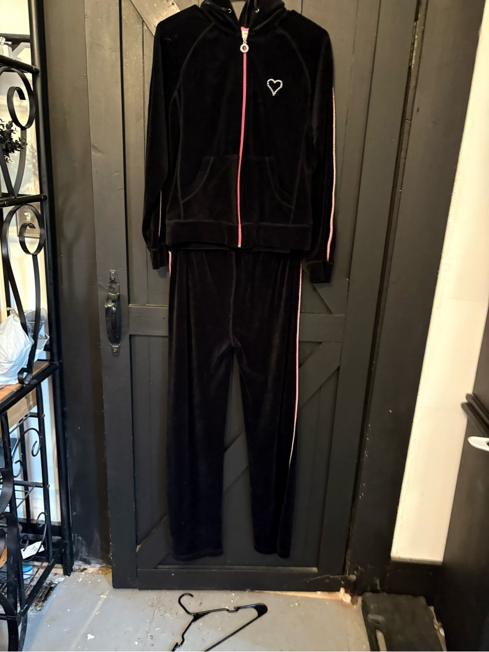 Coast to Coast Black Velour Track Set with Pink Trim